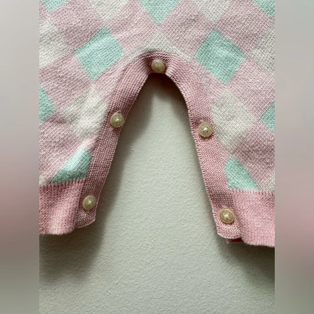 Ralph Lauren Pink and Mint Argyle Knit One-Piece 100%cotton